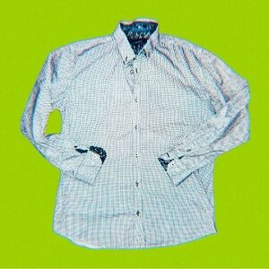 Pre-owned Men’s Blue/White Coastal Square Pattern Button-Up (Size L)